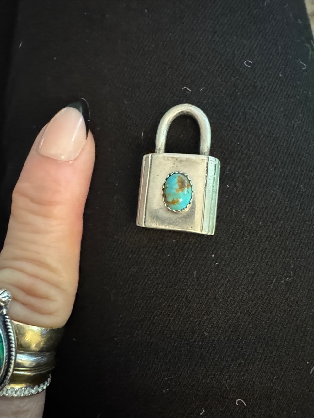 Native made and signed Sterling Silver Turquoise Padlock Pendant